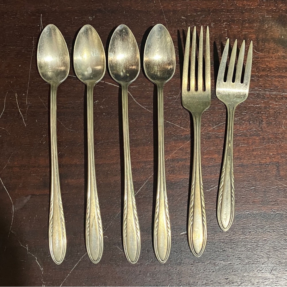 Lot of 6 Vintage 1938 "Flame" Viceroy Plate Silver-plated Flatware Ice Tea Spoon